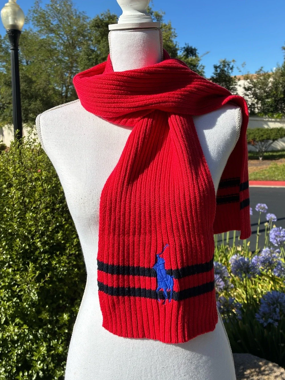 Vintage Polo by Ralph Lauren Red and Navy Ribbed Scarf